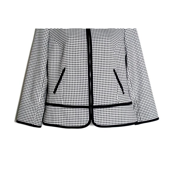 Calvin Klein Women's Black White Gingham Checkered Blazer Jacket Size M Classy - Picture 4 of 6